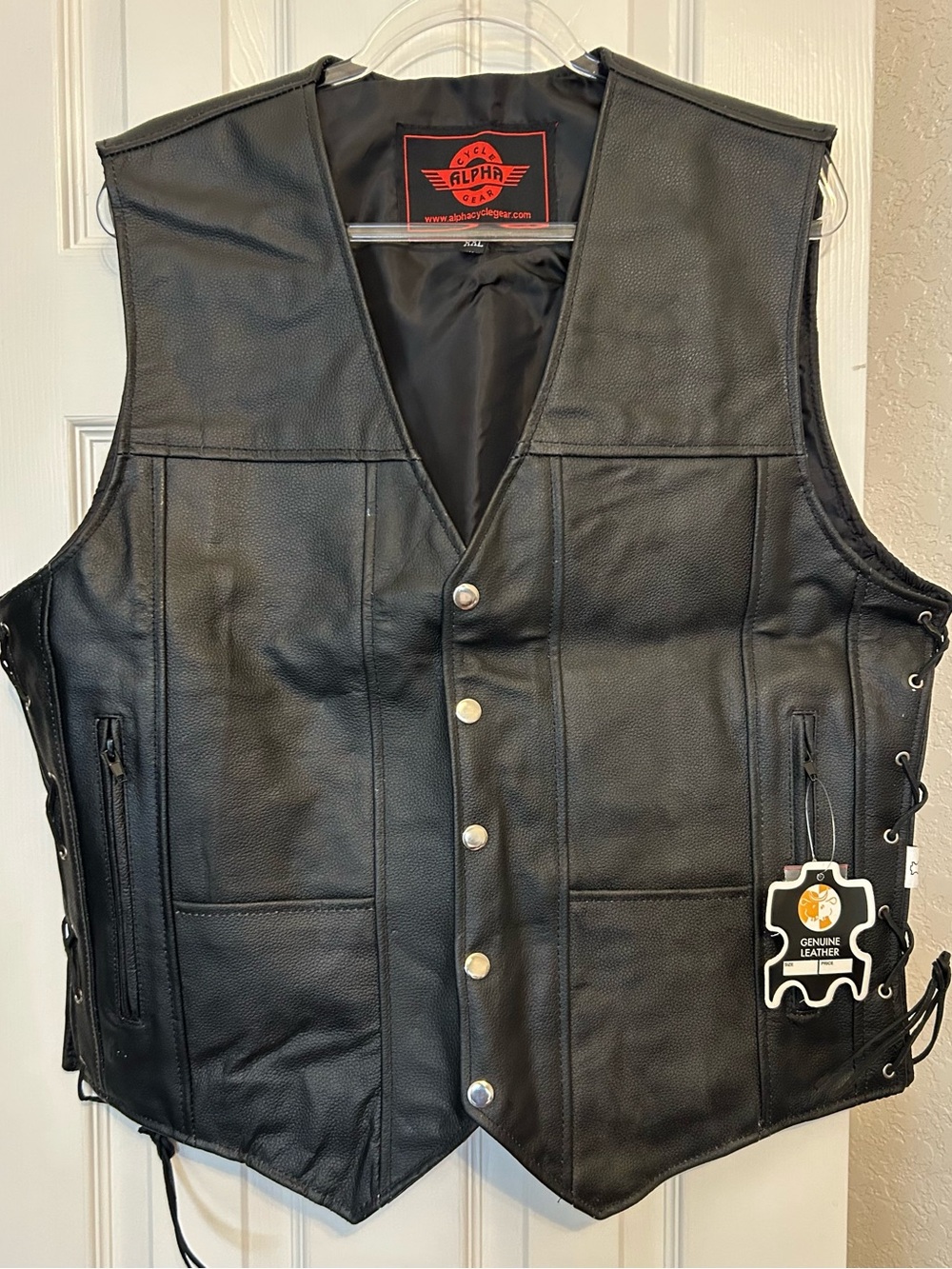 Alpha Motorcycle Black Leather Vest for Men